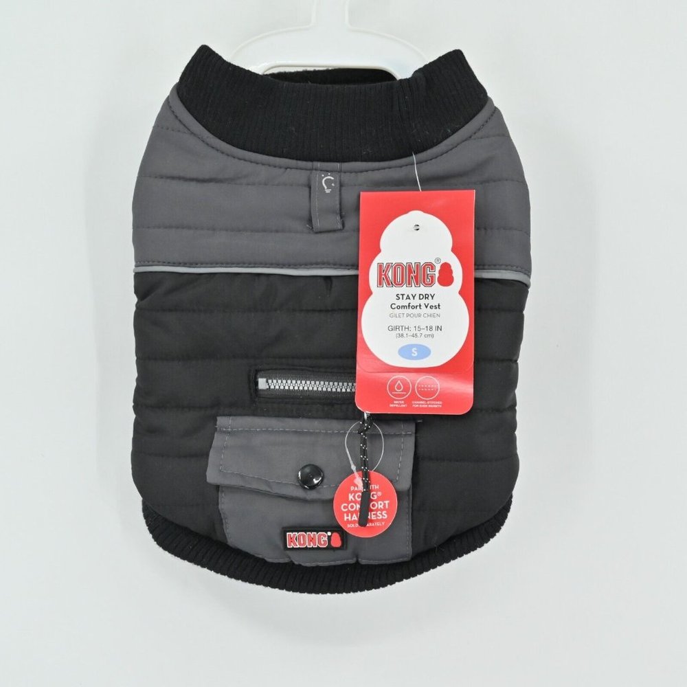NEW KONG Dog Stay Dry Comfort Puffer Vest Clothes Outfit Costume Black Sz Small - Picture 2 of 5